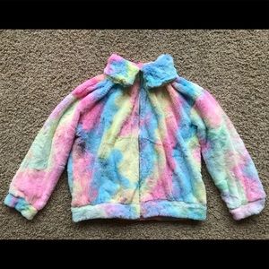 NWOT pastel rainbow soft faux fur jacket! 💗💙💜